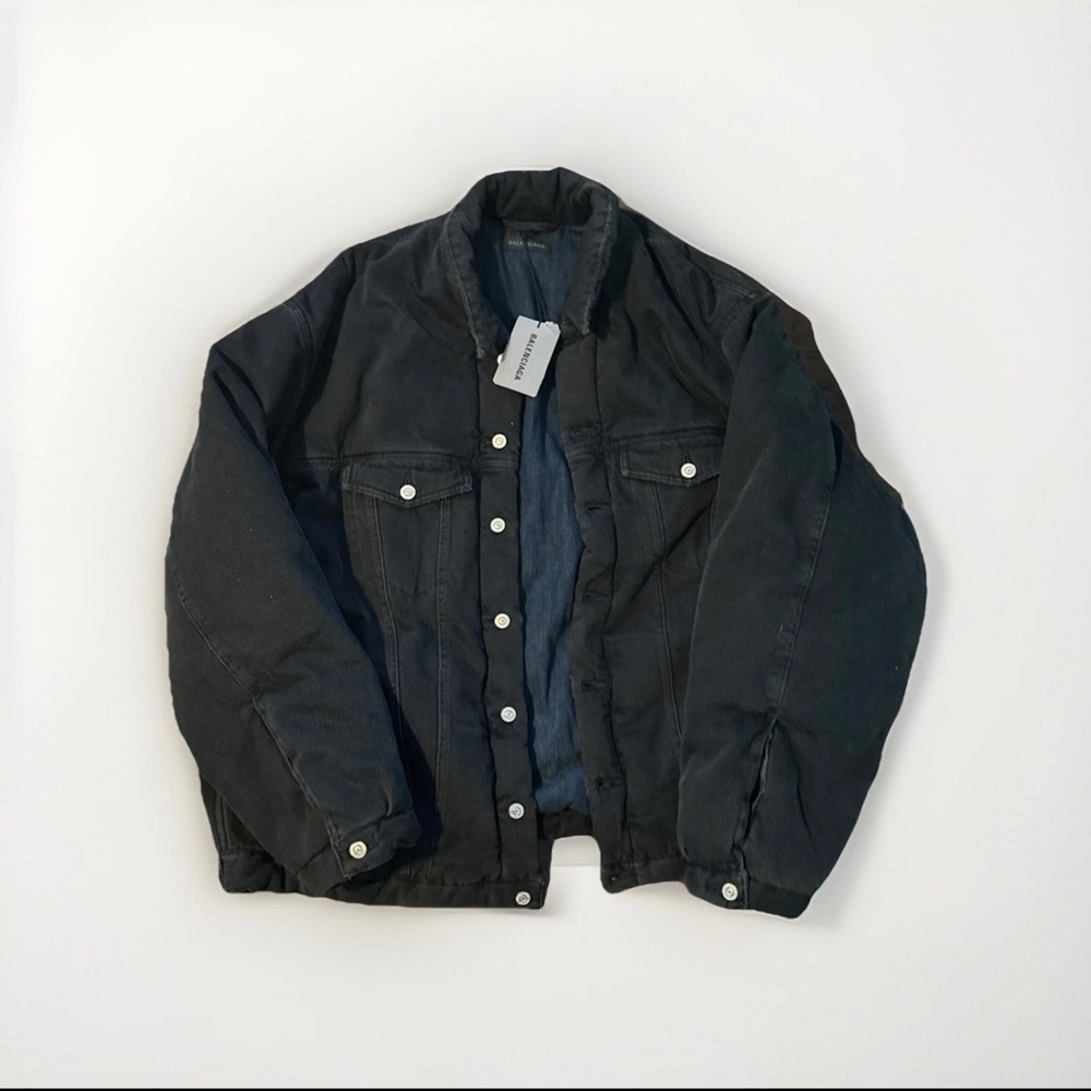 Balenciaga Mens’s Black Denim Oversized Dustresed Washed Padded Jacket (52)